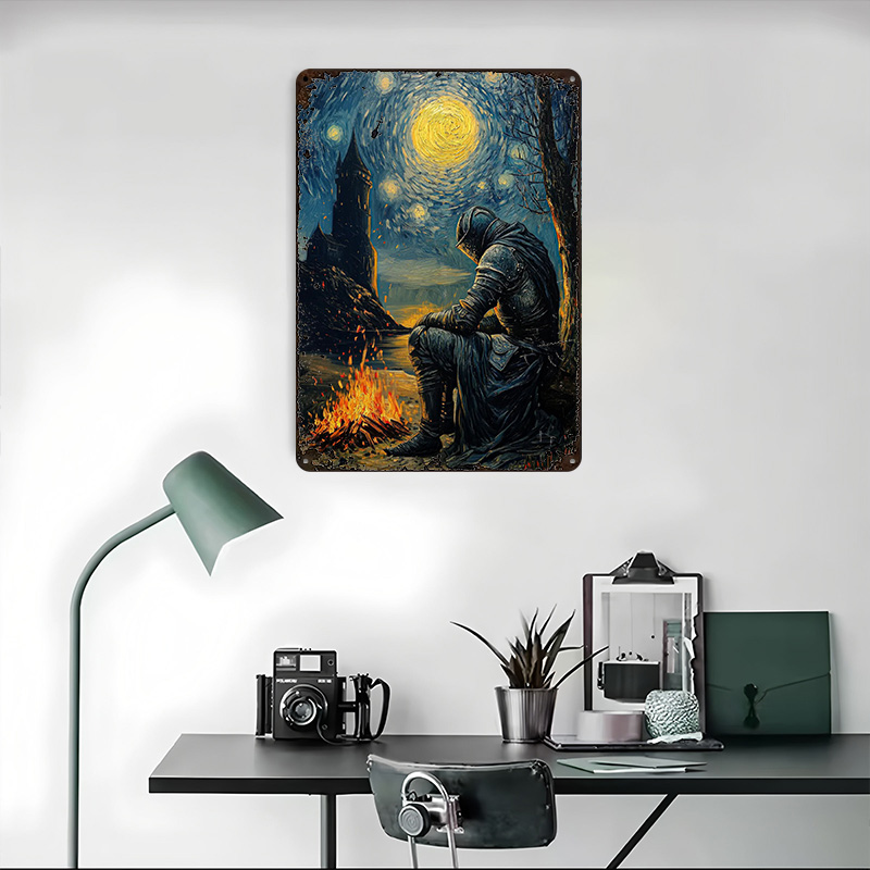 Knight By The Bonfire Tin Plaq - Retro Knight Gaming review and price